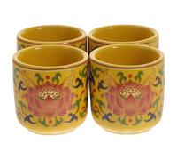 LIFKICH 4pcs Ceramic Offering Cups for Buddhist Water Supply Finely Polished Edges, Round Shape, Yellow Colour Suitable for Temple and Buddha Worship Rituals