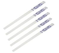 LIFKICH 5 Pairs Blue and White Porcelain Ceramic Chopsticks with Rice Pattern, Reusable More Sturdy Than Stoneware, for Korean BBQ and Home Dining
