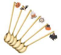 LIFKICH 6pcs Halloween Stainless Steel Dessert Spoons with Creative Unique Appearance, Smooth Surface and Comfortable to Use, for Party and Home Kitchen, Golden Metal Cake Spoons