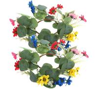 LIFKICH Artificial Candle Garland 2Pcs Floral Candle Rings Small Green Eucalyptus Wreaths for Birthday and Daily Table Centerpiece