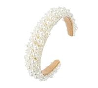 LIFKICH Baroque White Pearl Hair Hoop with Crystal Beads for Ladies, Elegant Wedding Dress Accessory and Charming Daily Hairwear Suitable for Party and Birthday
