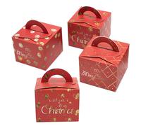 LIFKICH Candy Boxes with Handle 12pcs Red Paper Packaging Christmas Party Favour Boxes for Snacks Cookies Treats for Festival Parties and Themed Events