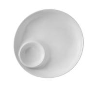 LIFKICH Ceramic Side Dish Plate with Sauce Compartment 9 Inch White Porcelain Serving Plate for Dumplings Sushi and Salad Suitable for Home and Restaurant Use