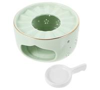 LIFKICH Ceramic Teapot Heater Hollow-Out Tea Warmer with Candle Holder Light Green Glass Base for Dining and Flower Tea Heating