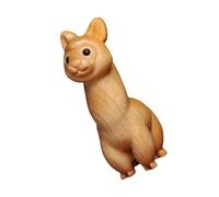 LIFKICH Creative Wooden Alpaca Statue Small Carved Animal Ornament Desktop Decor Charming Handcrafted Woodcraft for Home Office Bookshelf Display