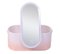 LIFKICH Delicate Abs Desktop Storage Box with High Definition Battery LED Light Mirror Portable Cosmetic Organizer for Makeup and Sundries Pink Gradient Vanity Case for Women