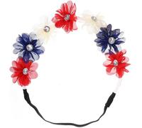 LIFKICH Elegant Simulated Flower Headband with 7 Chiffon Flowers in Red, Blue, and White, Skin-friendly Cloth Material, Stretchy Fit for Most Head Sizes, for Theme Parties and Weddings