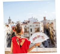 LIFKICH European Wedding Handheld Lace Fan for Bride Lightweight Folding Decorative Fan with Pearl Accent Photo Prop for Bridal Party Stage Show and Wedding Guests Portable and Design