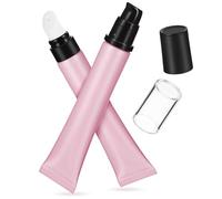 LIFKICH Makeup Tubes Set with Black Ceramic Cap and Pump 2pcs Frosted Squeezable 20g Lip Gloss Containers Refillable Skincare Samples for Travel