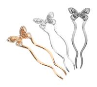 LIFKICH Metal Butterfly U Shaped Hair Pins 3pcs Rhinestone Hair Forks for Elegant Bun Hairstyle Women Wedding