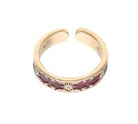 LIFKICH Open Ring Comfortable Wearing with Sparkling Zircon Embellishment Brass Material Adjustable Red Enamel Flower Stackable Design for Women for Casual and Formal Outfits