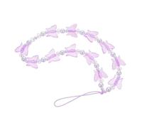 LIFKICH Purple Butterfly Phone Charm Strap with Crystal Beads, Lightweight Plastic and Resin Phone Lanyard Preventing Falling Or Losing, Decorative Hanging Accessory for Keys and Camera