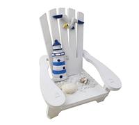 LIFKICH Wooden Beach Chair Model Ornament Coastal Tabletop Decoration with Lighthouse Pattern Miniature Beachy Decor for Living Room Bedroom Office