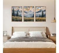 LIFKNVN 3pcs/Set Abstract Plant Flower Misty Forest Landscape Canvas Picture Wall Art Modern Living Room Dining Home Decoration(21x35cmx3/Inner frame)