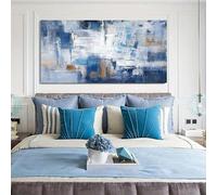 LIFKNVN Abstract Marble Texture Canvas Blue And White Picture Artwork Inspirational Posters & Prints For Living Room Wall Decor(75x150cm/Inner frame)