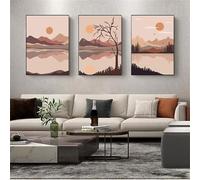 LIFKNVN Abstract Orange Sun Poster Boho River Tree Mountain Wall Art Canvas Painting Retro Landscape Print Wall Pictures Home Decoration 20x30cmx3 No frame