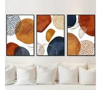LIFKNVN Abstract Wall Art for Living Room Boho Wall Decor Navy Blue Orange Terracotta Pictures Modern Minimalist Artwork for Living Room(60x80cmx3/Inner frame)