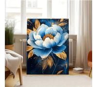 LIFKNVN Blue Floral Canvas Wall Art, Modern Flower Canvas Print Blue And Gold Flower For Living Room, Bedroom, Office Wall Decor(70x110cm/Inner frame)
