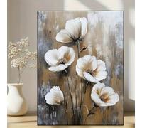 LIFKNVN Contemporary Botanical Modern Floral Canvas Wall Art, Textured White Flowers On Abstract Neutral Background Painting(30x45cm/Inner frame)