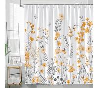 LIFKNVN Floral And Butterfly Shower Curtain Watercolor Orange And Yellow Flowers Leaves With 12 Pcs Hooks For Wet Rooms 150x180cm/59x71in(WxH)