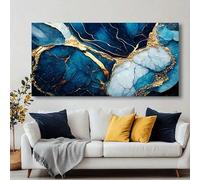 LIFKNVN Large Blue And Golden Abstract Canvas Wall Art Posters, Marble Texture Patterns For Living Room Background Painting(20x40cm/Inner frame)