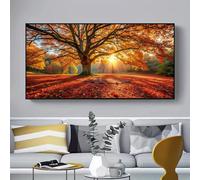 LIFKNVN Large Size Autumn Tree Canvas Wall Art, Modern Abstract Sunshine Natural Landscape Paintings Posters Print for Living Room 60x120cm With frame