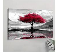 LIFKNVN Large Size Botanical Canvas Poster, Red Tree Of Life Wall Art Canvas Paintings Modern Artwork For Bedroom Living Room Corridor(50x70cm/Inner frame)