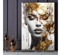 LIFKNVN Large Size Gold Modern Abstract Woman Face Print Art Posters, Wall arts Canvas Painting, Living Room and Bedroom Decor(50x75cm/Without frame)