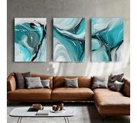 LIFKNVN Marble Texture Canvas Print Abstract Wall Art Set - Modern Teal & Grey Trio Canvas Artwork For Living Room, Bedroom Bathroom(20x30cmx3/Inner frame)