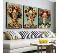 LIFKNVN Nordic Boho Fashion Glasses Woman With Flowers Wall Art Canvas Painting Butterfly With Girl Portrait Poster Prints Picture 40x60cmx3 No frame