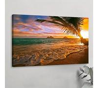 LIFKNVN Sunrise Wall Art Canvas Poster, Hawaii, Oahu, Lanikai Beach Canvas Paintings for Bedroom Living Room Corridor Decoration(70x110cm/Without frame)