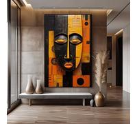 LIFKNVN Vintage African Tribes Canvas Art Wall Decor for Living Room Abstract Geometric Design Yellow & Orange Poster Paintings for Bedrooms 75x150cm With frame