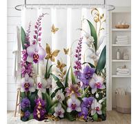 LIFKNVN White Background Purple Flower Pattern Printed Shower Curtain With Hooks, Simple Style Window And Wall Bat For Wet Rooms 153x239cm/60x94in(WxH)