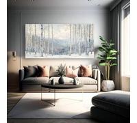 LIFKNVN Winter Birches Canvas Wall Art - Modern Abstract Landscape Painting With Snow-Covered Birch Trees, Horizontal Print For Living Room(20x40cm/Inner frame)