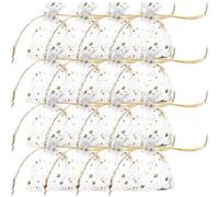 LIFKOME 100pcs Small White Organza Jewelry Bags with Gold Star Moon Foil Drawstring Pouches Reusable Favor Bags for Wedding Birthday Christmas Party Candy Cosmetics and Small Accessories