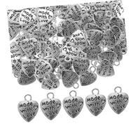 LIFKOME 100Pcs Vintage Silver Heart Charms Bulk for Jewelry Making Supplies DIY Necklace Bracelet Keychain Crafting Pendants for Easy Stringing