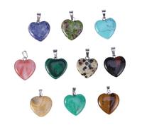 LIFKOME 10pcs Heart Shape Stone Pendants Natural Healing Charms DIY Crystal Beads for Necklace Jewelry Making Multi-color Random Artificial Gemstone Accessories Random Color