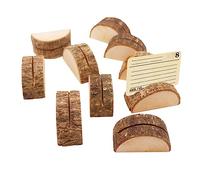 LIFKOME 10pcs Rustic Wood Business Card Holders Semicircle Bark Design for Weddings and Events Unique Table Decoration for Men and Women for Name Display and Photo Clips