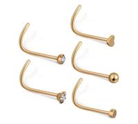 LIFKOME 11pcs Gold Nose Rings Screw Set Stainless Steel Corkscrew Nose Studs Threadless Piercing Jewelry for Women Nasal Piercings