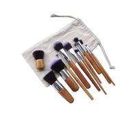 LIFKOME 11pcs Makeup Brush Set with Bamboo Handles Nylon Bristles for Face Eyes Lips Cosmetic Tools in Reusable Linen Pouch Soft Powder Blusher Brushes for Daily Beauty Application