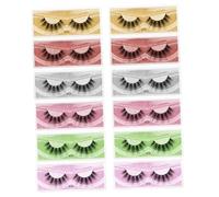 LIFKOME 12 Pairs False Eyelashes Vivid Curl Cluster Lashes for Women Reusable Stage Makeup Beauty Supplies with Mixed Yellow Green Purple Red Silver Pink