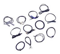 LIFKOME 12pcs Navy Blue Stretch Hair Ties Set with Imitation Pearl Beads High Elastic Ponytail Holders Hair Ropes for Women and Fashion for Daily and School Use