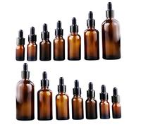 LIFKOME 14Pcs Brown Glass Essential Oil Dropper Bottles Cosmetic Liquid Containers with Tight Seal for Aromatherapy Perfume Reagent Dispensing Various