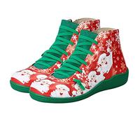 LIFKOME 1pair Christmas Short Boots for Women Festive Casual Shoes for Holiday Parties Christmas Gatherings Daily Wear Charming Santa Claus Print Design Comfortable Fit Green