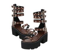 LIFKOME 1Pair Thick Bottom High Heeled Women Sandals Stylish Open Toe Summer Footwear for Parties Special Occasions Brown Microfiber Design Comfortable Chunky Heel