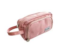 LIFKOME 1Pc Pink Canvas Stationery Bag Durable Double Layer Pencil Case for Students Office Supplies Lightweight Easy to Carry for Teachers Clerks