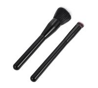 LIFKOME 2 Pcs Double-fiber Stippling Blush Brush Painted Wooden Handle Makeup Brushes with Flat-top Soft Synthetic Hair for Natural Powder Blush and Highlight Application Ferrule Design