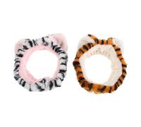 LIFKOME 2 Pcs Elastic Spa Headband with Cute Tiger Ears Adjustable Hairband for Face Washing Makeup Mask Application Yellow White Print Hair Accessories for Women