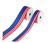 LIFKOME 2 Rolls American Flag Ribbon Patriotic DIY Craft Ribbon for Gift Wrapping and Decoration Unique Printed with Stars Stripes Pattern Durable and Easy to Cut