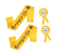 LIFKOME 2 Sets Bee Theme Party Decorative Sashes with Daddy Mommy Badges Comfortable Premium Cloth Ribbon for Shower and Birthday Celebrations Festive Bright Accessories